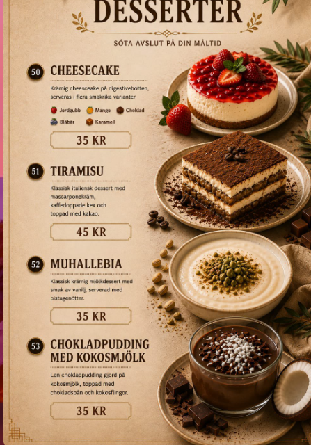 Originalmeny för desserter