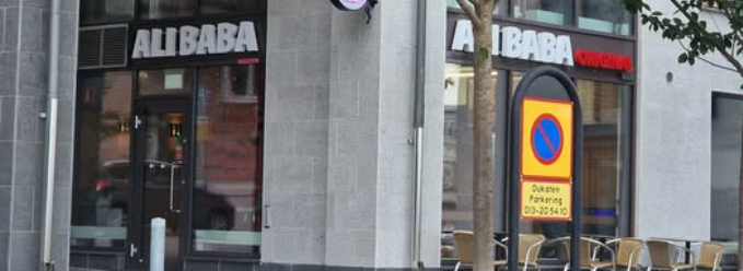 Original Ali Babas restaurangfasad i Linköping